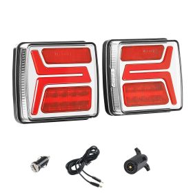 Trailer Lights, 2PCS 12V Square LED Magnetic Wireless Trailer Tail Lights Kit with Stop Brake Turn Tail License Plate Lamp