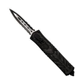 Automatic OTF Double Edge Knife (Color: BLACK, style: Serrated)