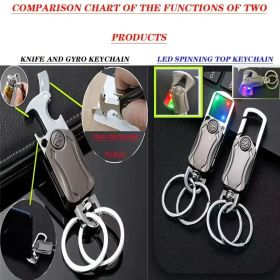 Anxiety Relief Spinning Keychain - USB Rechargeable LED Top + Emergency Tools in Compact Design (Items: 2pc two-pack mixed small knife spinning top keychain with...)