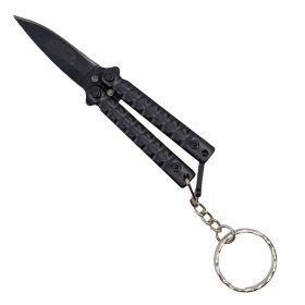3.75" Mini Butterfly Knife with Keychain (Color: BLACK)