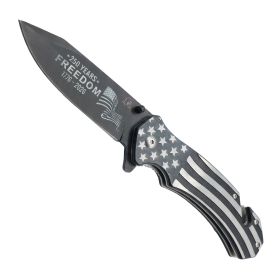 9" Spring Assisted USA Knife with Flag Handle (Color: Black and White)