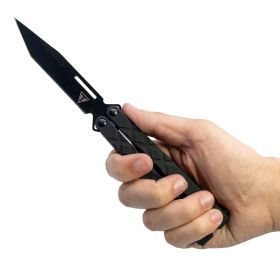 9" Ball Bearing G10 Butterfly Knife with Tanto Blade (Color: BLACK)