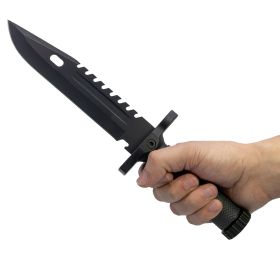 12.5" Fixed Blade Survival Knife with Sheath, Fire Starter, & Sharpening Rod (Color: BLACK)